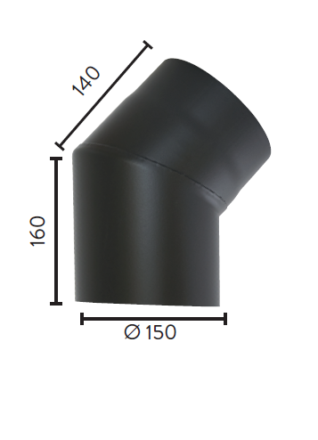 RØYKRØR Ø150 45GR UTEN LUKE BP