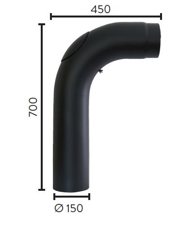 RØYKRØR Ø150 90GR HELBØYD M/L 70X45